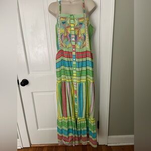 Siya Summer Boho Maxi Dress Made in India Cotton Colorful Pastel Tiered L/XL